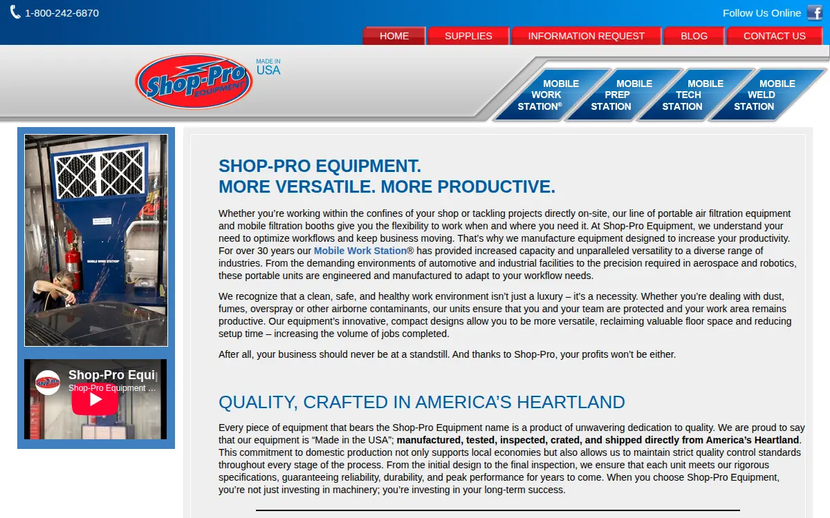 Homepage of Shop-pro Equipment, INC.