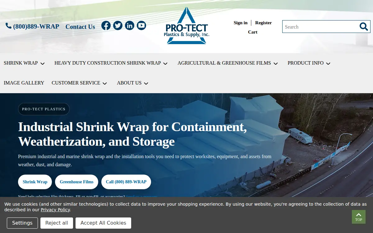 Homepage of Pro-tect Plastic and Supply, INC.