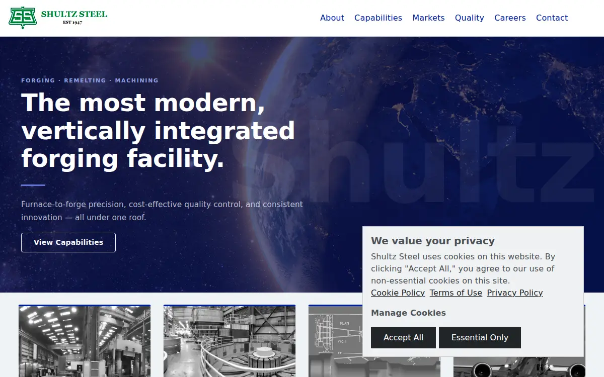 Homepage of Shultz Steel LLC