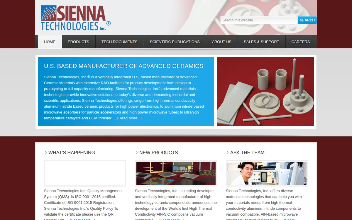 Homepage of Sienna Technologies, INC.
