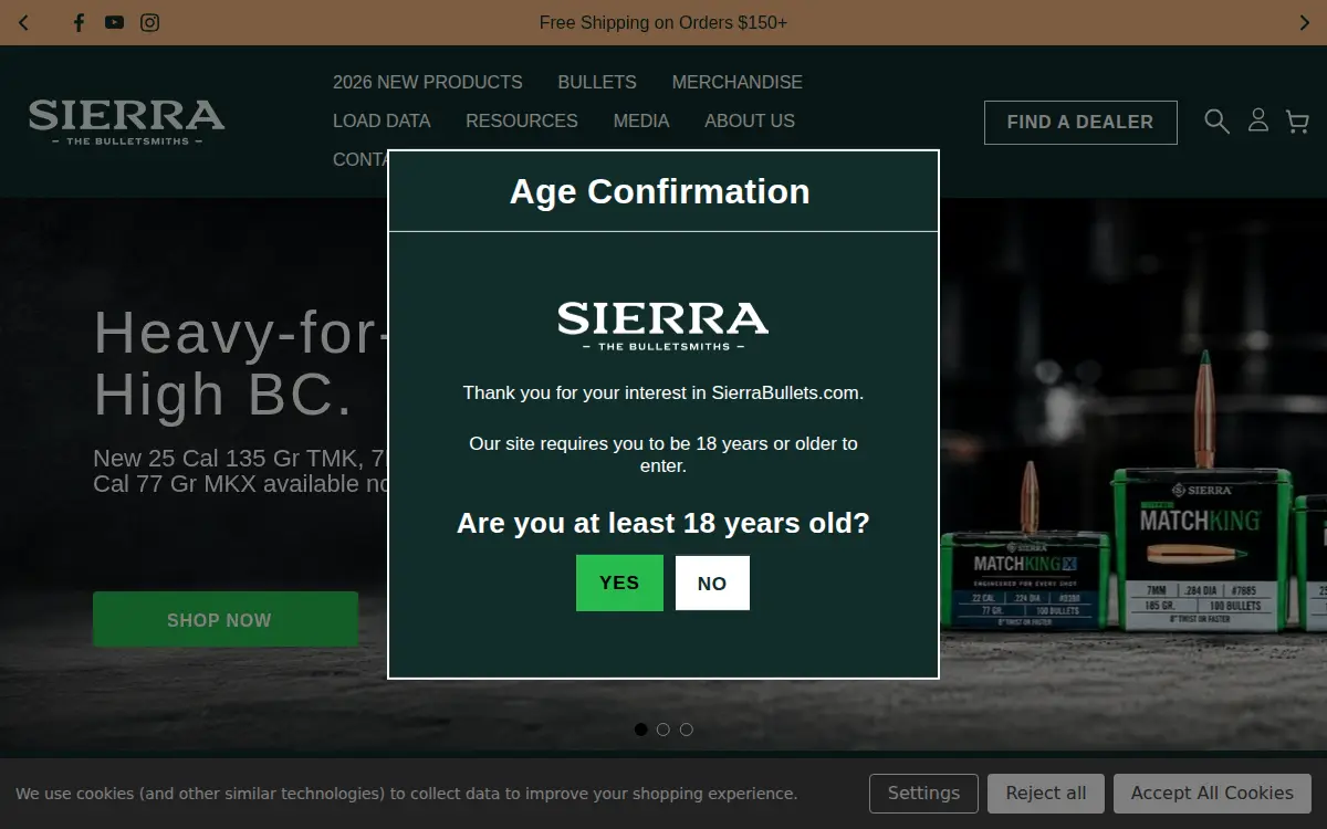 Homepage of Sierra Bullets L.l.c.