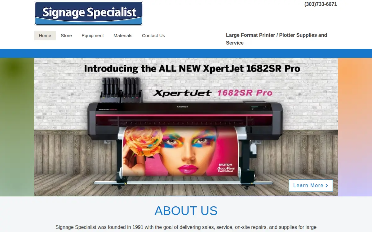 Homepage of Signage Specialist, INC