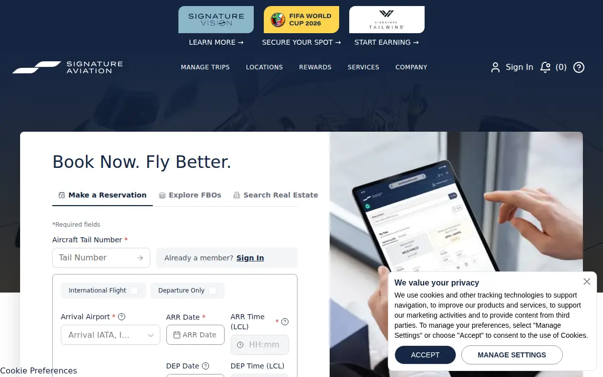 Homepage of Signature Flight Support LLC