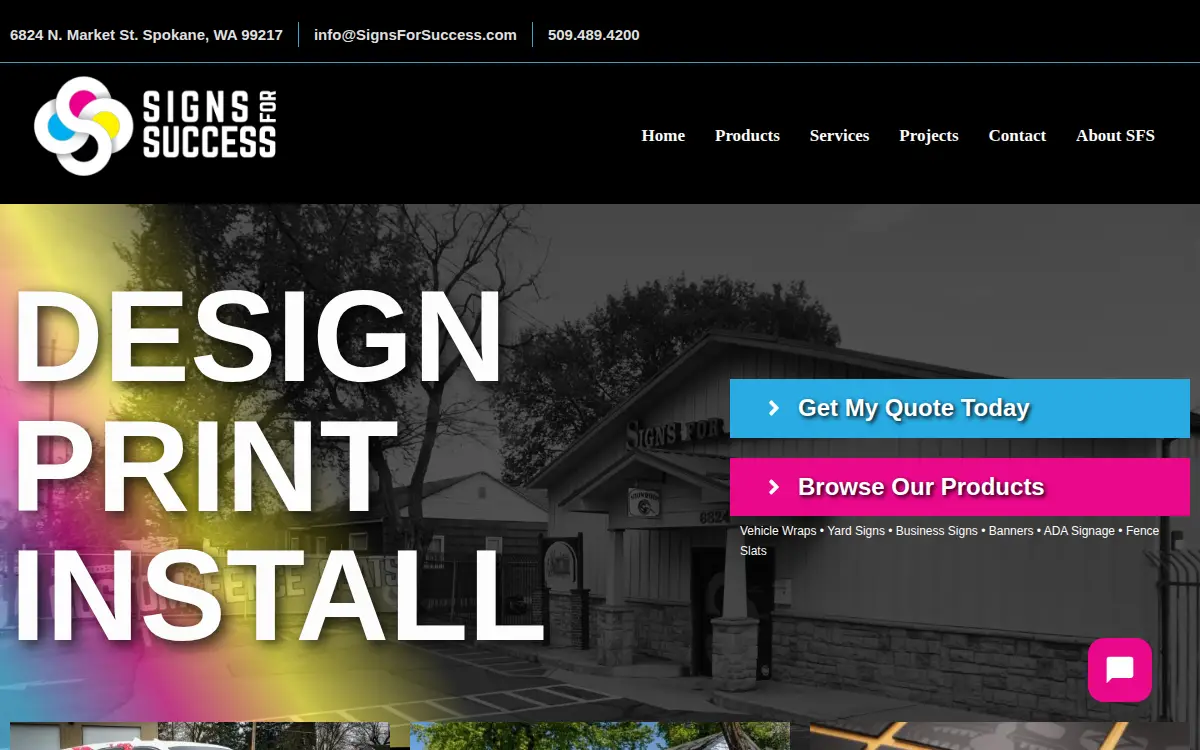 Homepage of Signs for Success, INC.