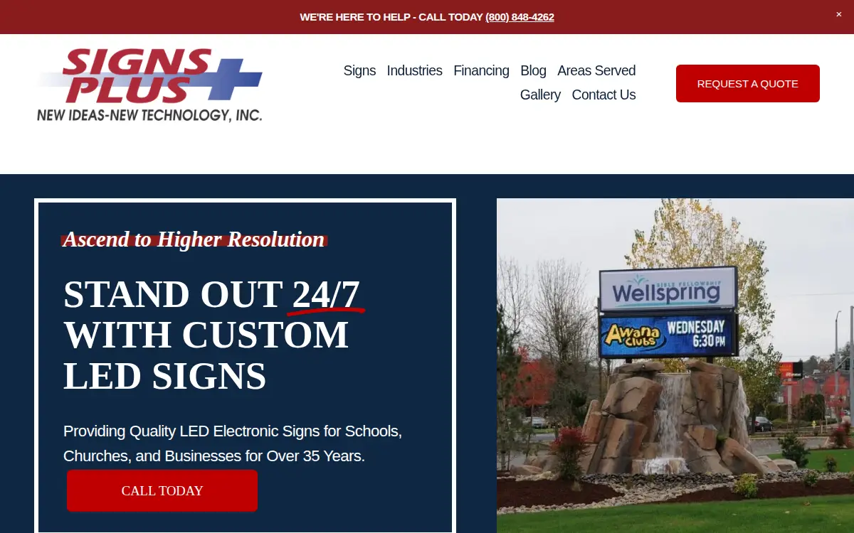 Homepage of Signs Plus, New Ideas-new Technology, INC.