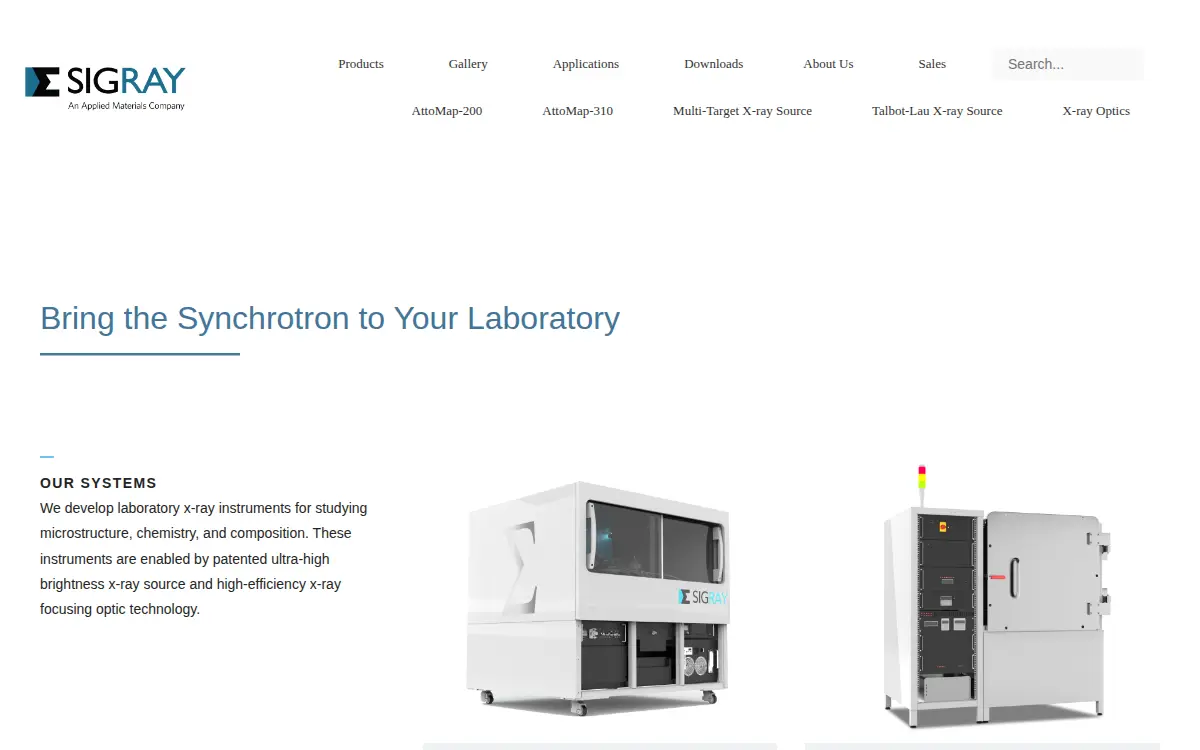 Homepage of Sigray, INC.