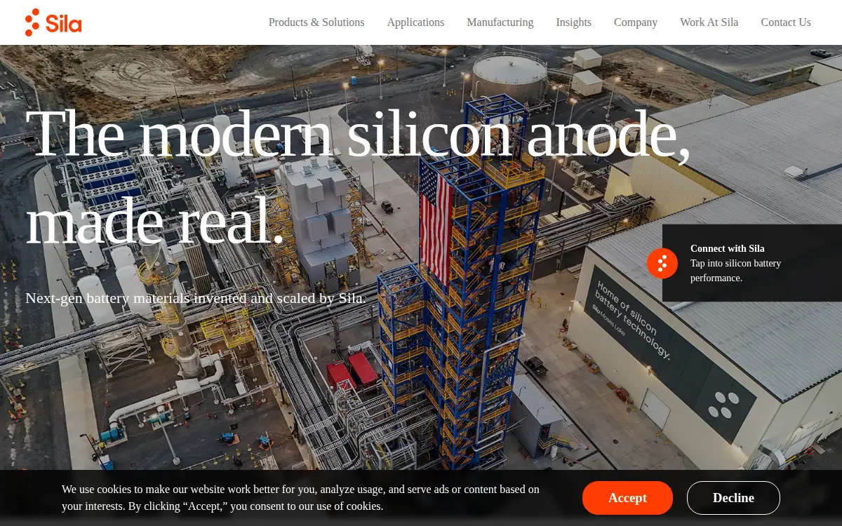 Homepage of Sila Nanotechnologies, INC.