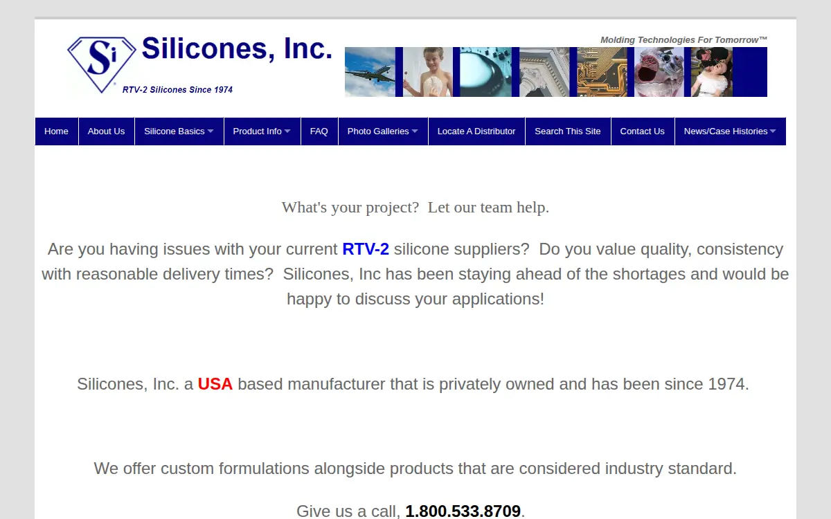 Homepage of Silicones, INC