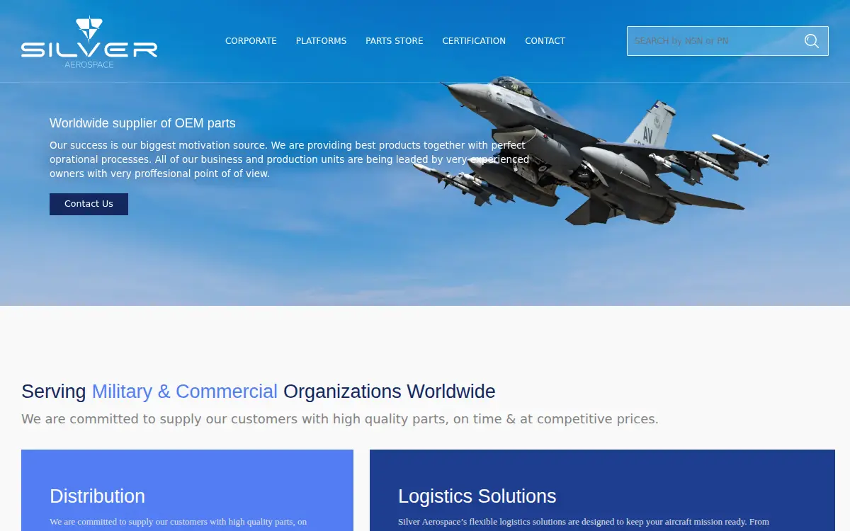 Homepage of Silver Aerospace, LLC