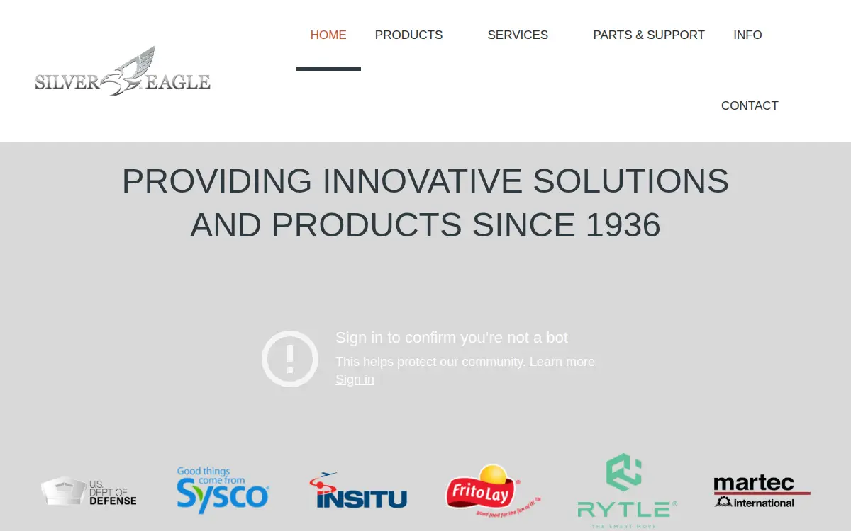 Homepage of Silver Eagle Manufacturing CO