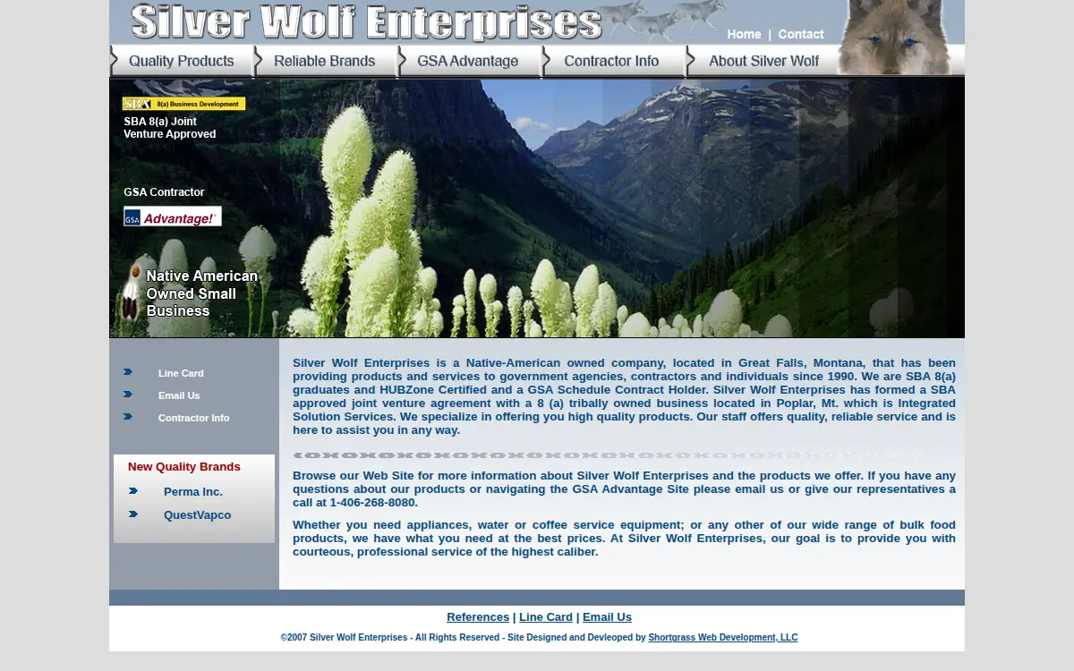 Homepage of Silver Wolf Enterprises CORP
