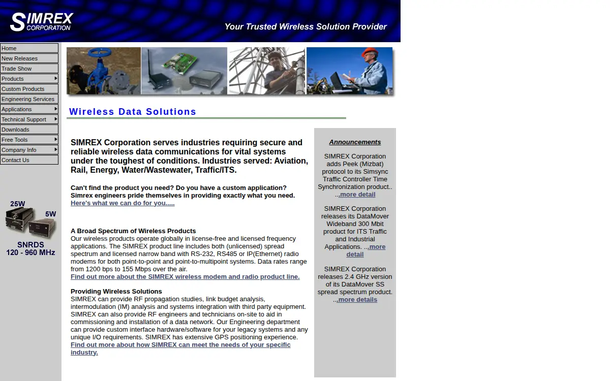 Homepage of Simrex Corporation