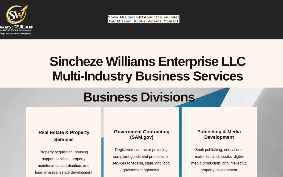 Homepage of Sincheze Williams Enterprise LLC