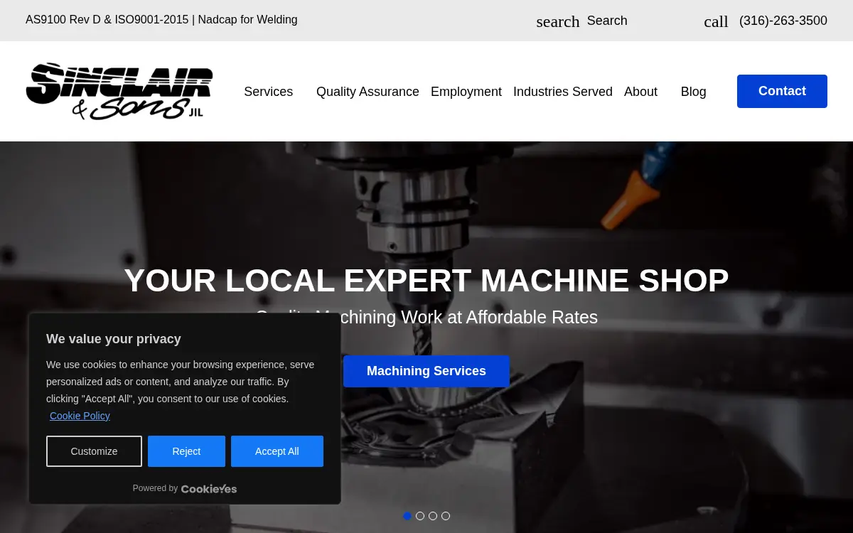 Homepage of Sinclair and Sons Custom Welding and Machining Service INC.