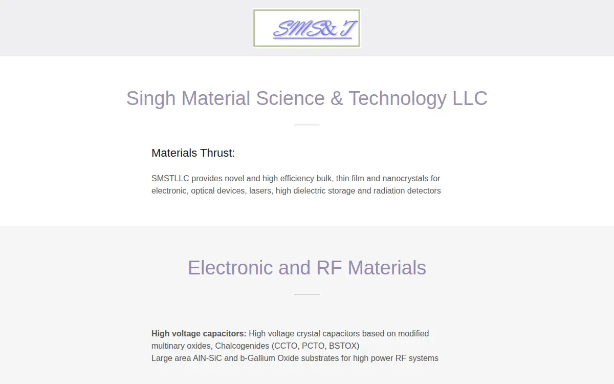 Homepage of Singh Material Science & Technology LLC