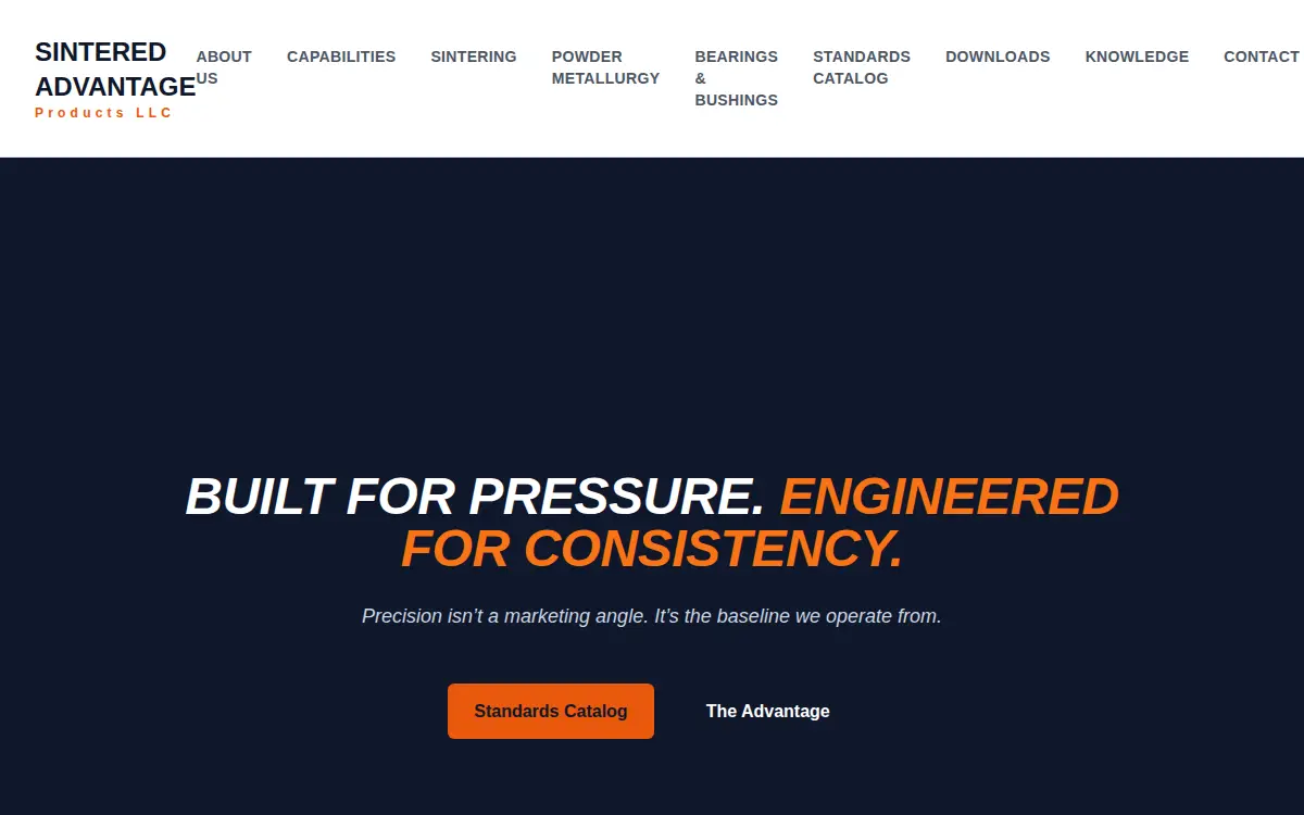 Homepage of Sintered Advantage Products, LLC