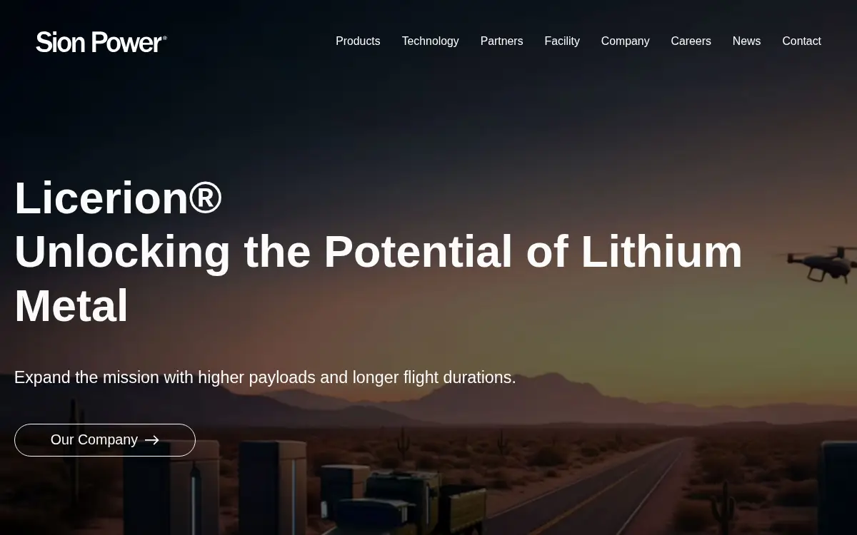 Homepage of Sion Power CORP