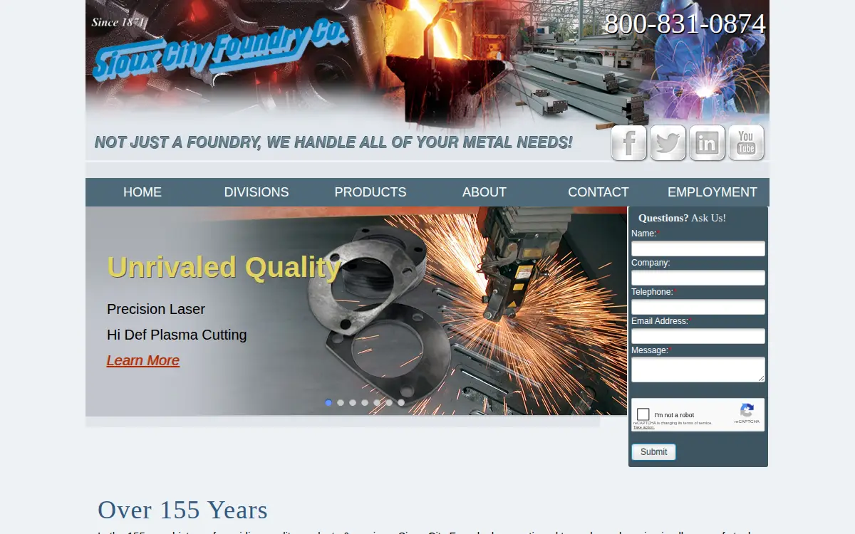 Homepage of Sioux City Foundry Company
