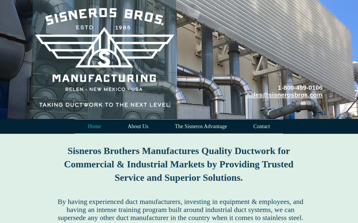 Homepage of Sisneros Bros. Mfg., LLC.
