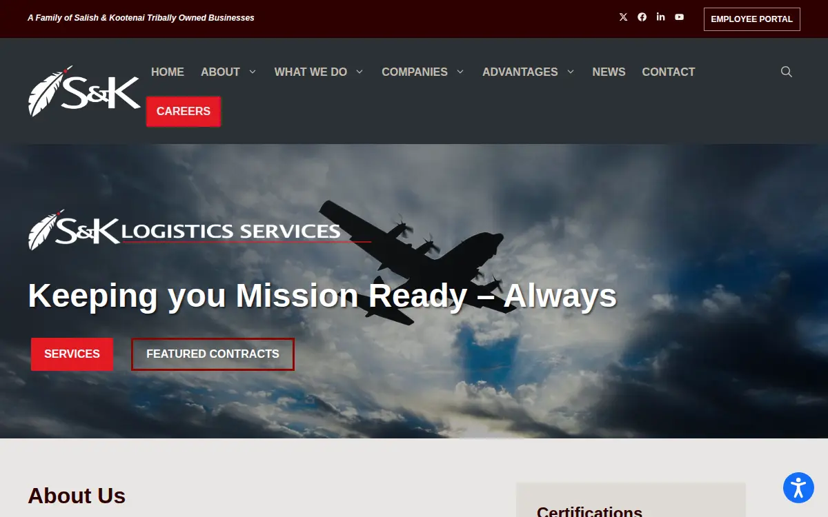 Homepage of S & K Logistics Services LLC