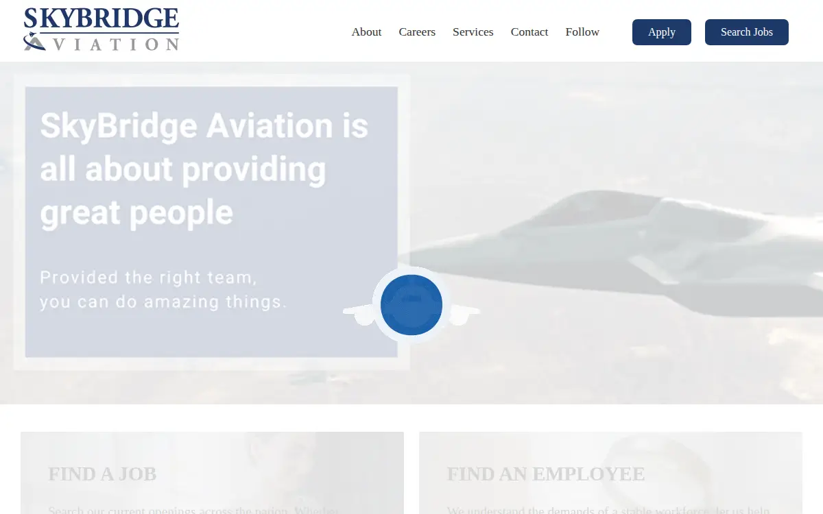 Homepage of Skybridge Aviation LLC