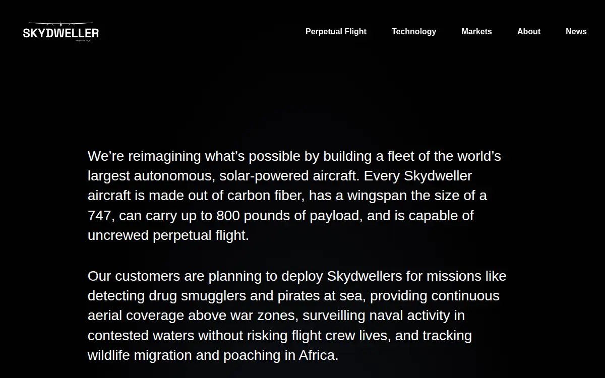 Homepage of Skydweller Aero INC