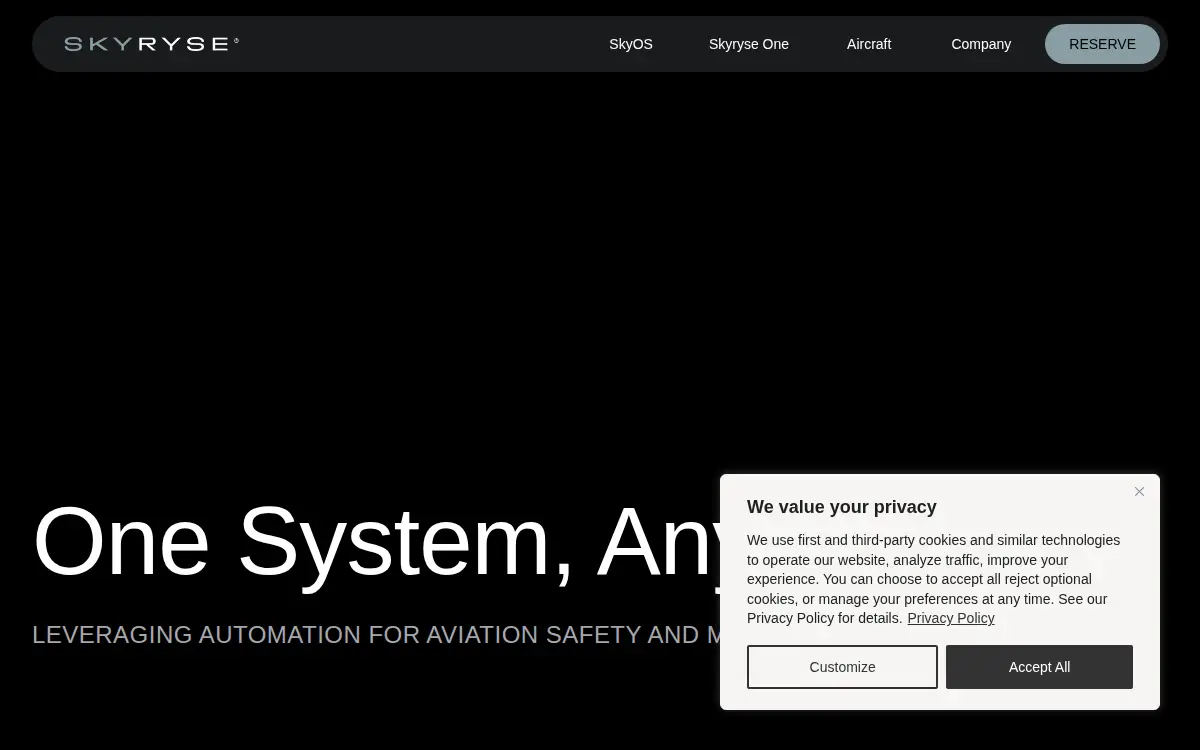 Homepage of Skyryse, INC.