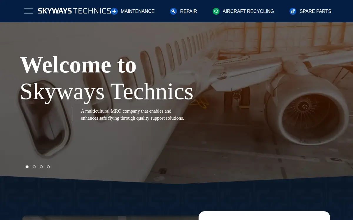 Homepage of Skyways Technics Americas LLC