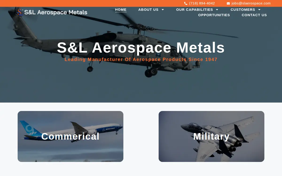 Homepage of S & L Aerospace Metals LLC