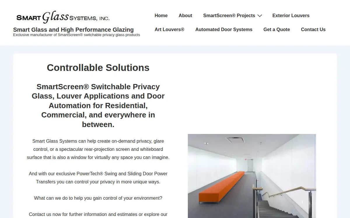 Homepage of Smart Glass Systems, INC.