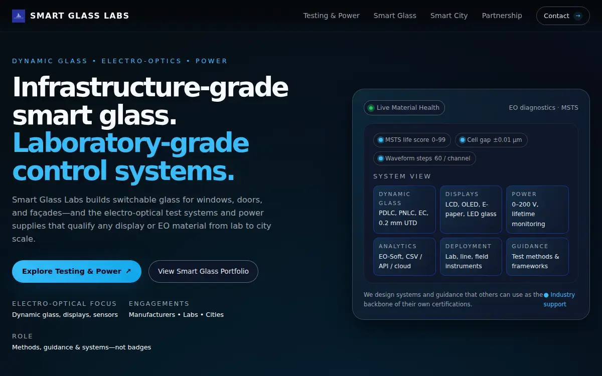 Homepage of Smart Glass Labs LLC