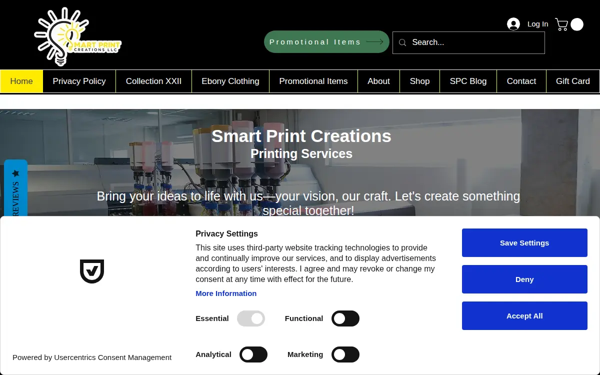 Homepage of Smart Print Creations LLC