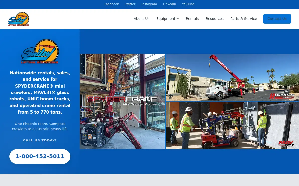 Homepage of Smiley Lifting Solutions LLC