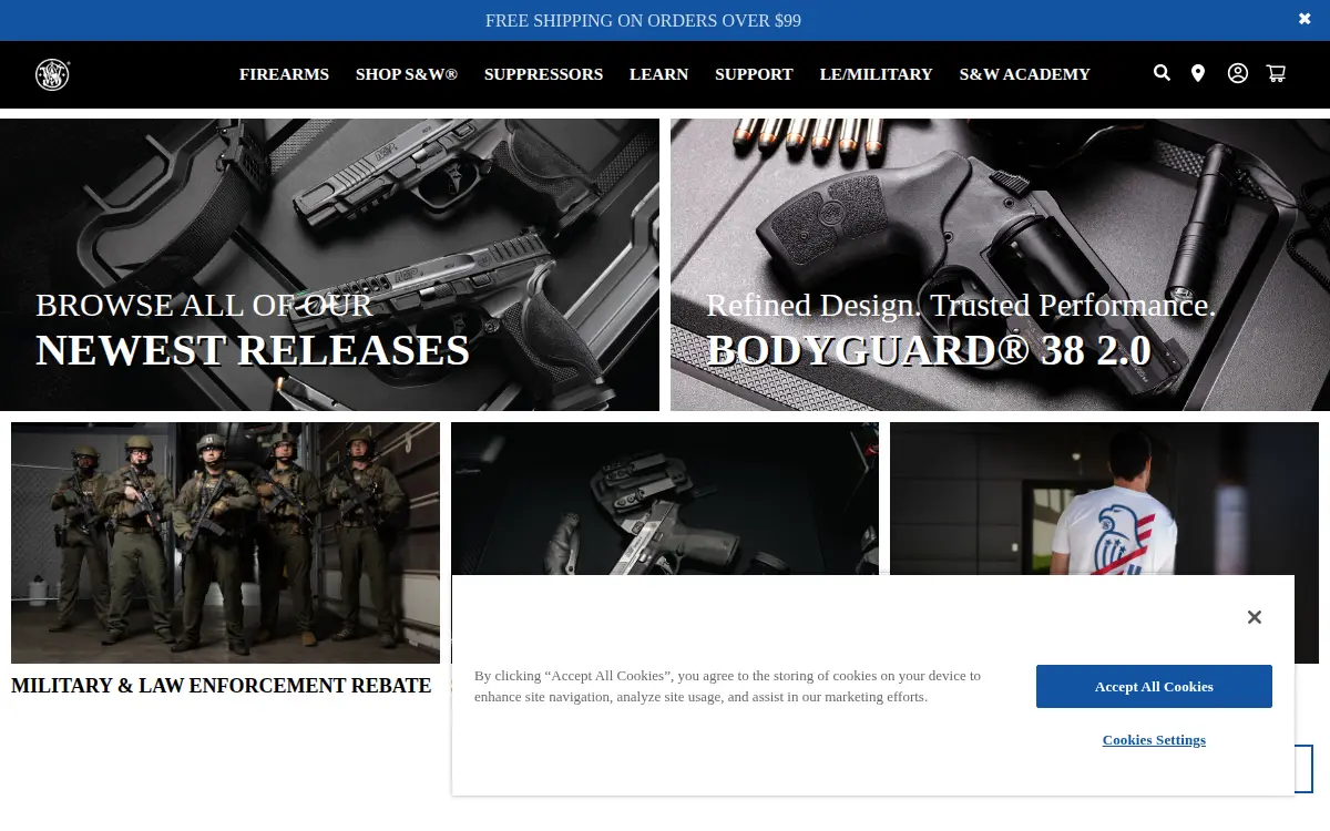 Homepage of Smith & Wesson Brands, INC.