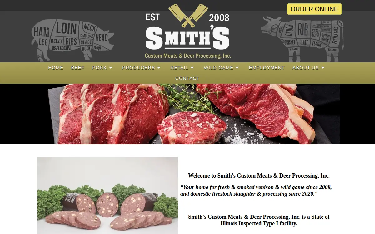 Homepage of Smith's Custom Meats and Deer Processing, INC.