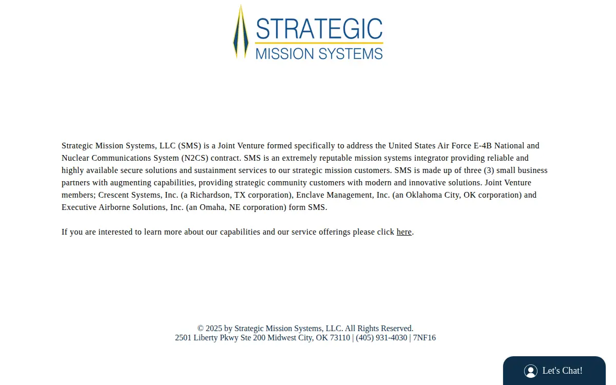 Homepage of Strategic Mission Systems, LLC
