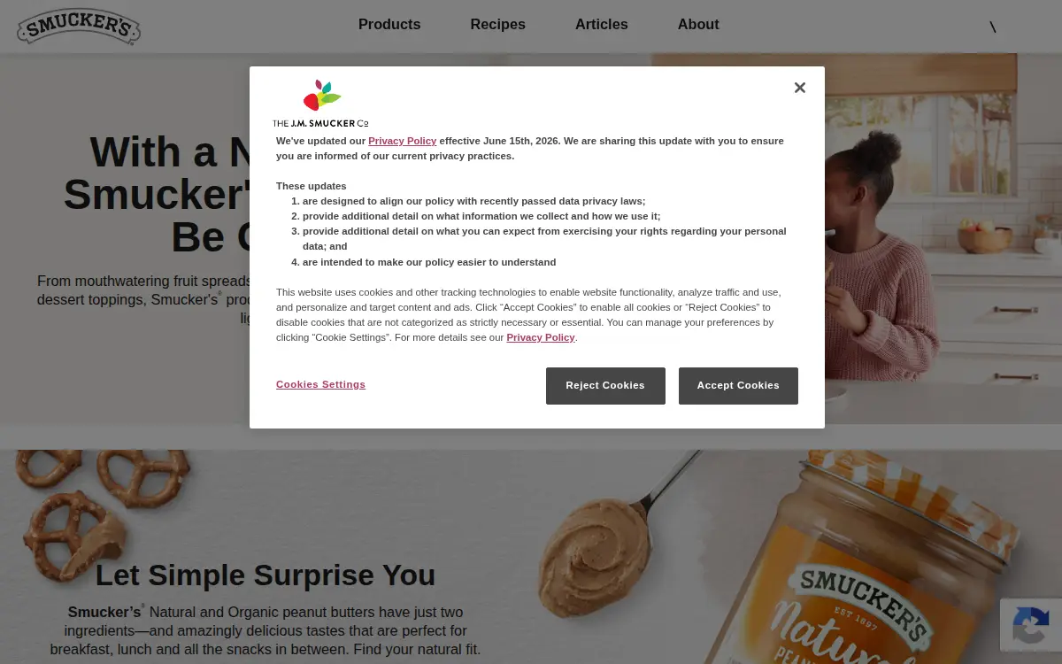 Homepage of The J. M. Smucker Company
