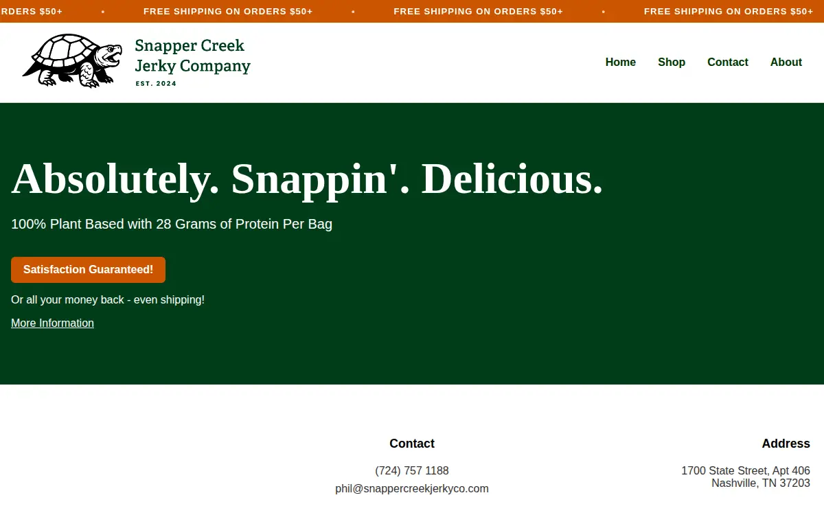 Homepage of Snapper Creek Jerky Company, LLC