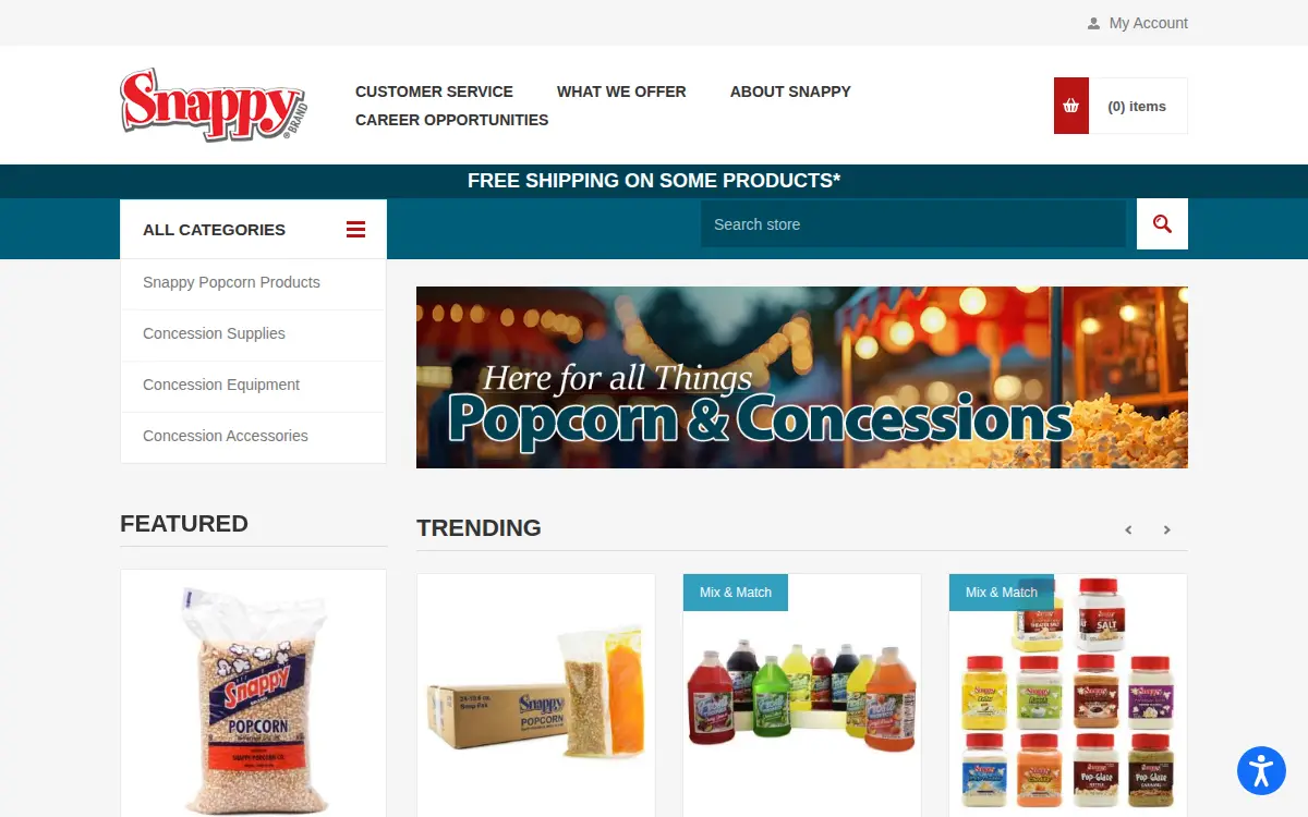 Homepage of Snappy Popcorn Company