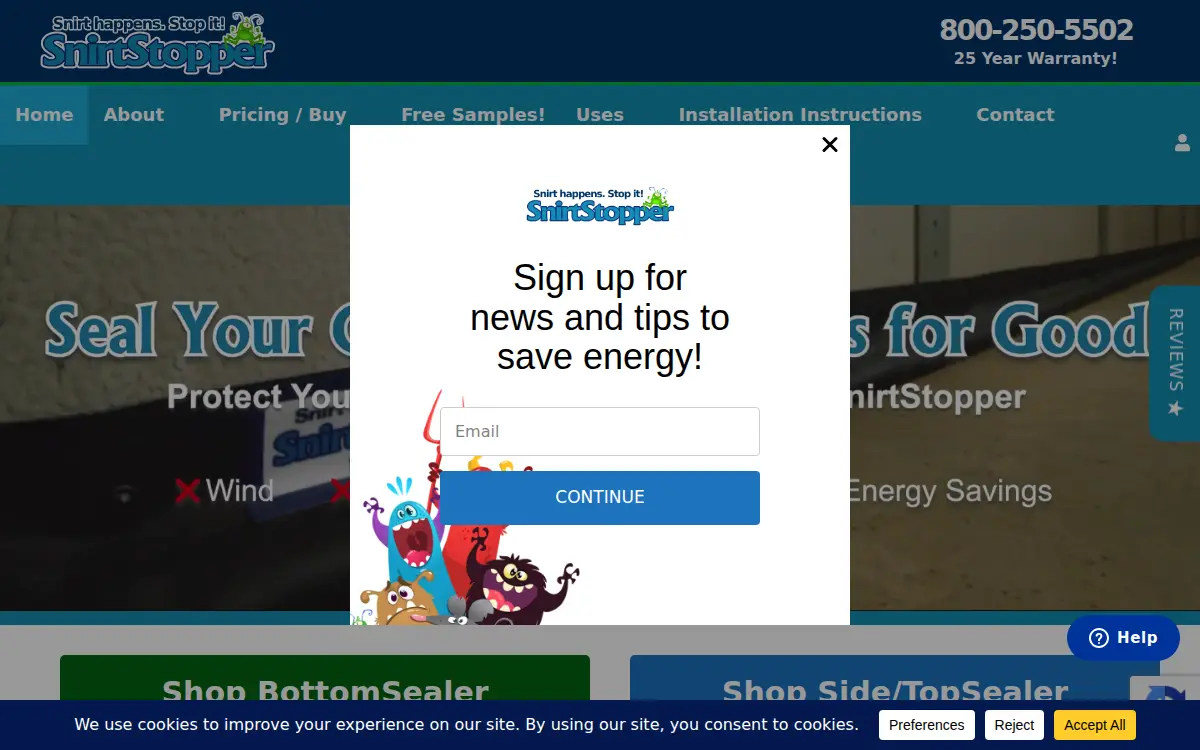 Homepage of Snirtstopper LLC
