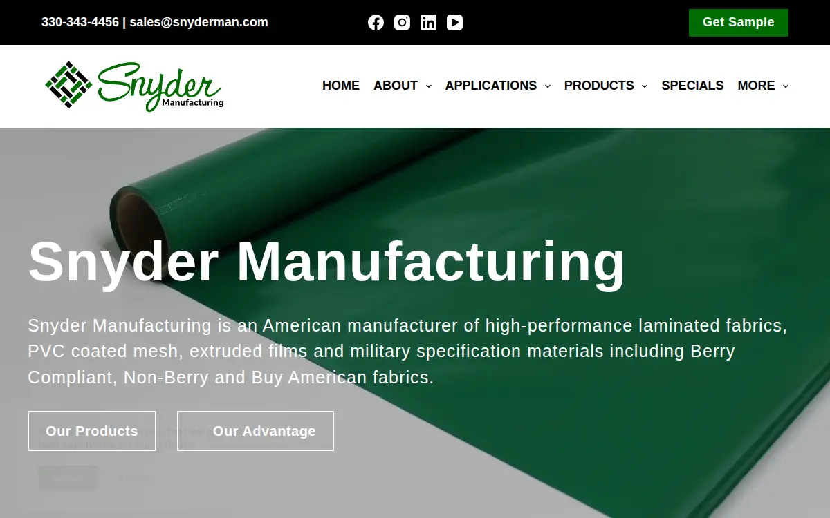 Homepage of Snyder Manufacturing INC.