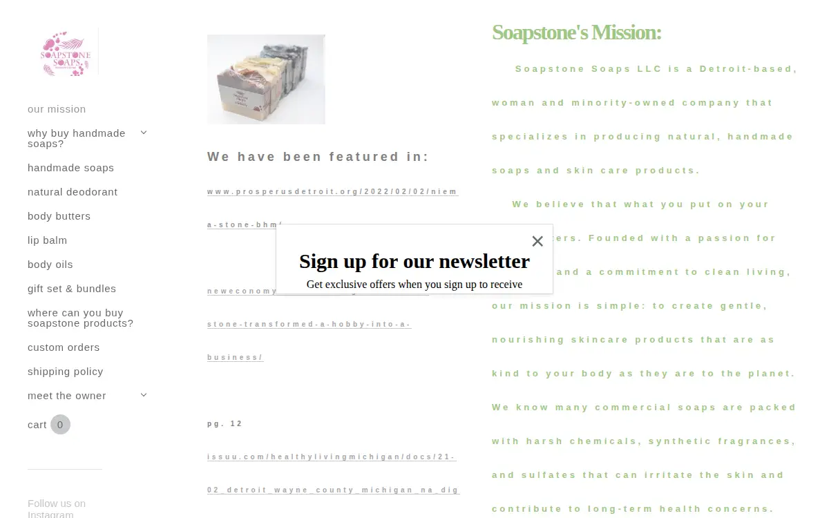 Homepage of Soapstone Soaps LLC