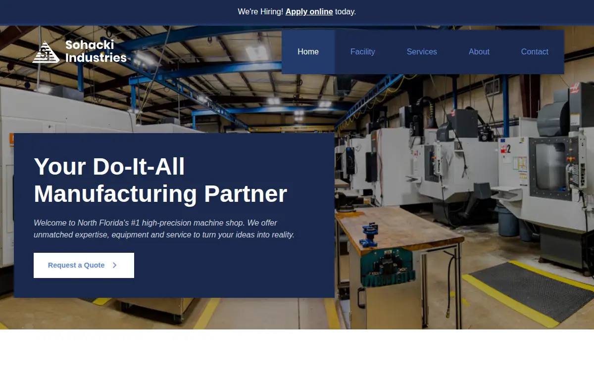 Homepage of Sohacki Industries, INC
