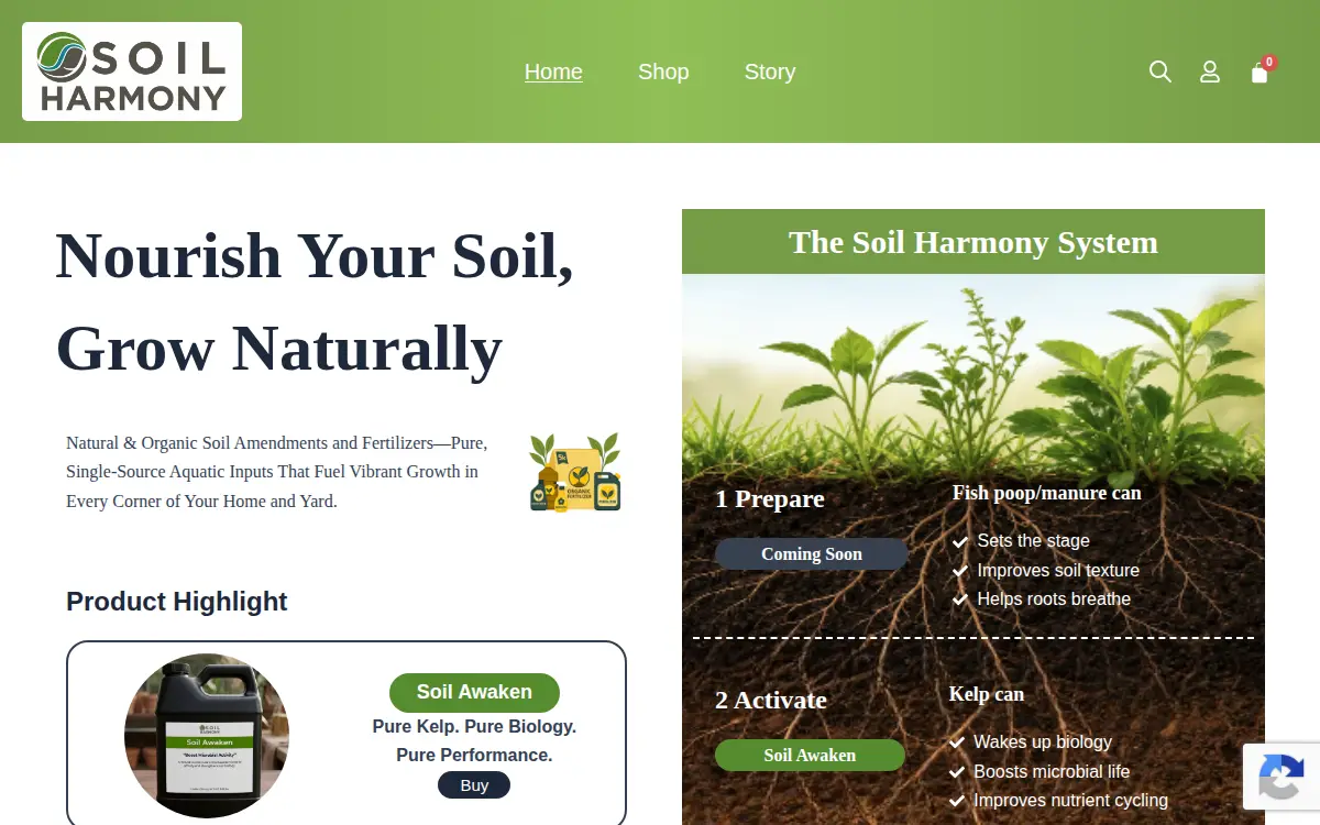 Homepage of Soil Harmony LLC
