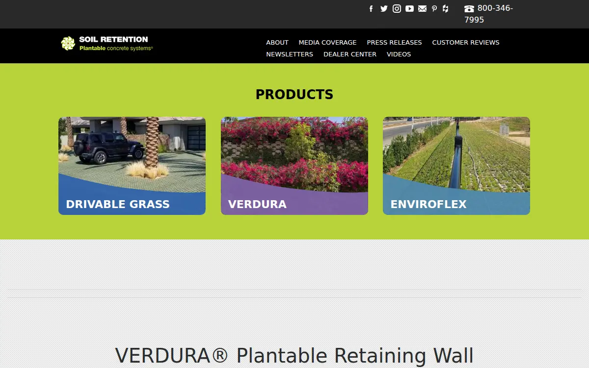 Homepage of Soil Retention Products, INC.