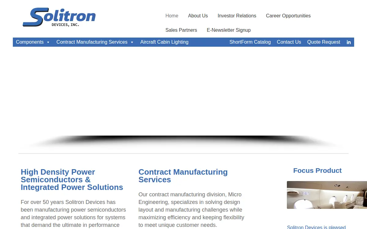 Homepage of Solitron Devices, INC.