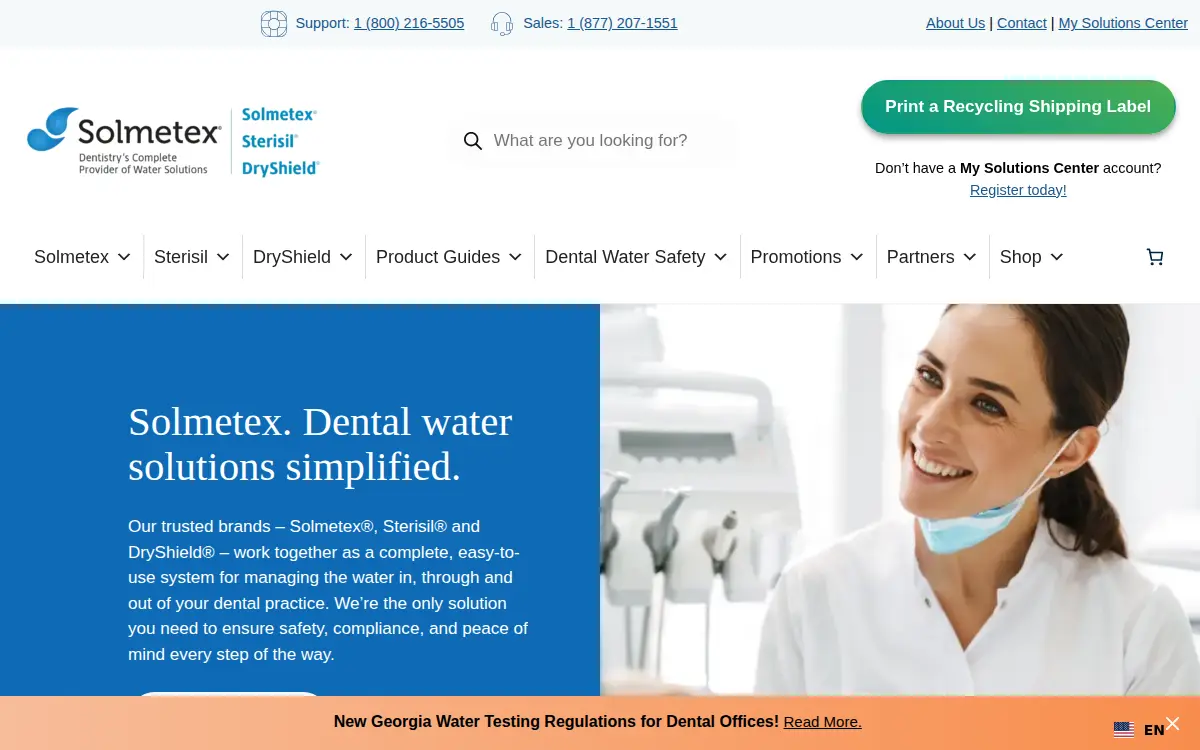 Homepage of Solmetex LLC