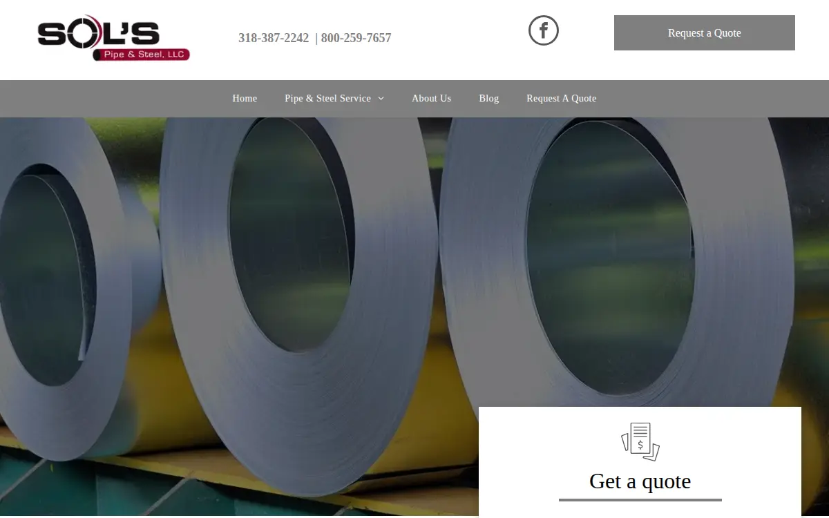 Homepage of Sol's Pipe & Steel, LLC