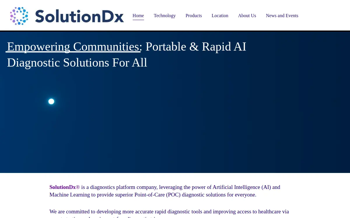 Homepage of Solution Dx, INC.