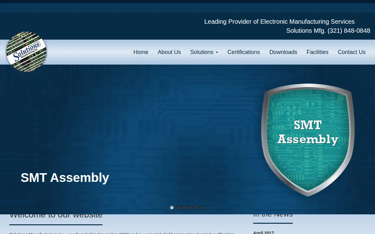 Homepage of Solutions Manufacturing, LLC